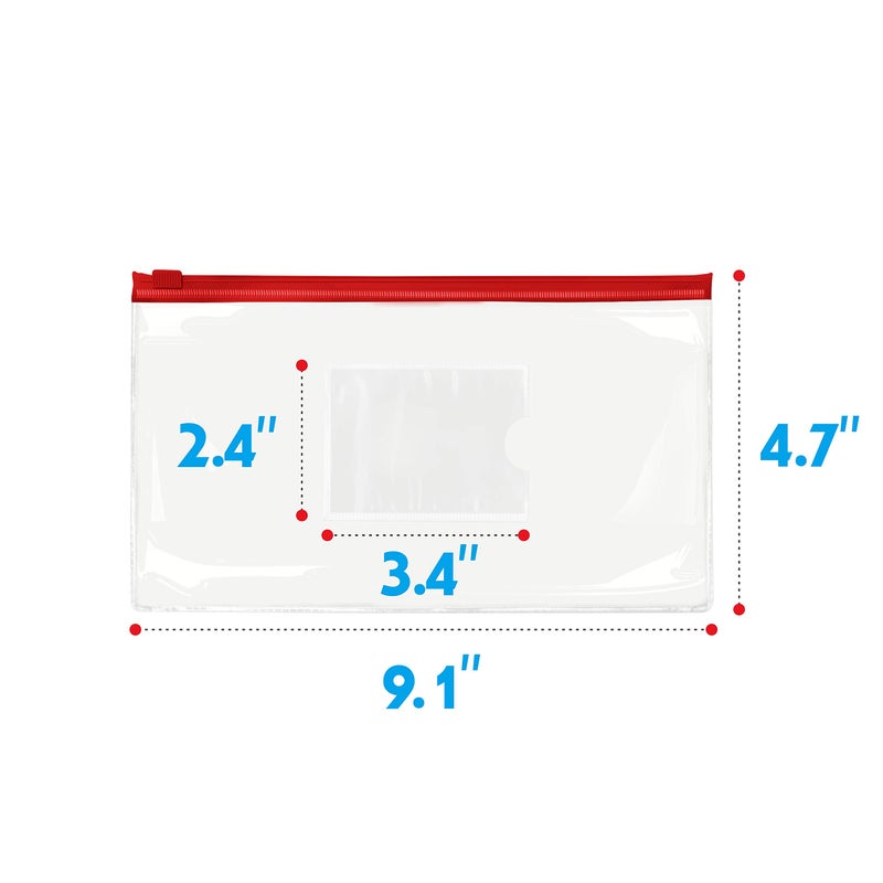 Vantasii 26 Clear Zip Envelope File Bill Document Bag Pocket Pencil Case with Tag Pocket, 5 Assorted Colors, 9.1â€ x 4.7â€fit A6 Sheets - Image 2